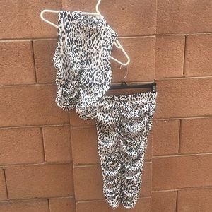 Black &white leopard 2 piece top and skirt set